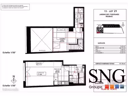 appartement 2 pièces 53 m²