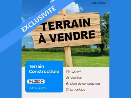 vente terrain 1420 m² à saint-brice-en-coglès (35460)  94 350 €