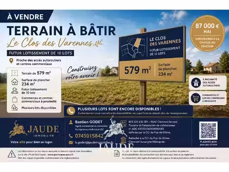 terrain de 579m2 a batir sur la commune de riom