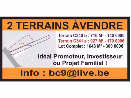 rare!!! lot de 2 terrains à bâtir 1643m² à vottem.