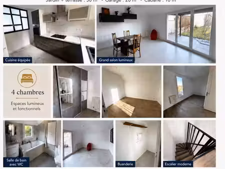 maison familiale 4 chambres – jardin  terrasse & garage – 100 m²