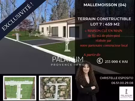 vente terrain 459 m² à mallemoisson (04510)  233 000 €