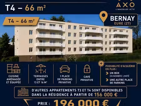 vente appartement 4 pièces 65 m² à bernay (27300)  196 000 €