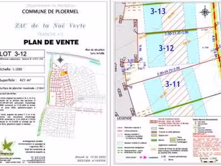 vente terrain à ploërmel (56800) : à vendre / 421m² ploërmel