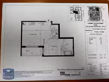 appartement à louer 2 pièces 44.27 m² - cormeilles-en-parisis (95) - 823€