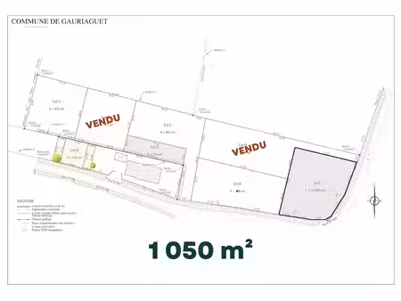 vente terrain à batir 1050 m² à gauriaguet (33240)  78 000 €