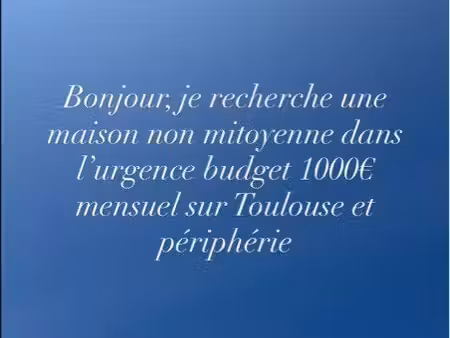 urgent recherche une maison non mitoyenne  budget mensuel 1000