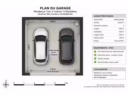 double garage fermé 24 m² mandelieu-la-napoule résidence les 3 rivières