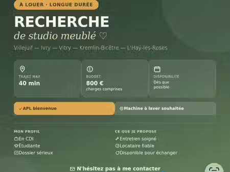 recherche studio – secteur villejuif et alentours