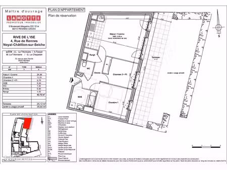 appartement 3 pièces (63 m²) en rez-de-jardin