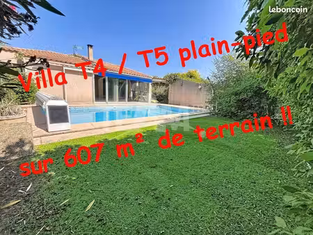 villa t4 / t5 de plain pied sur 607m² de terrain avec piscine