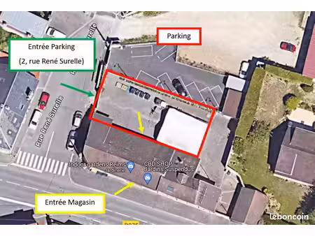 local commercial 180 m² + cour/parking privé 300 m² – tinqueux