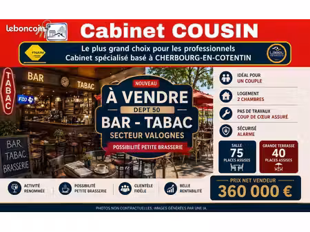 fonds de commerce bar  tabac 100 m²