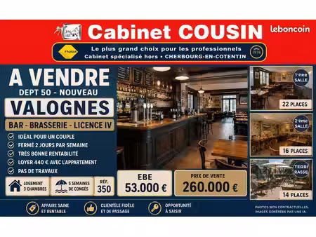 fonds de commerce bar  brasserie 75 m²