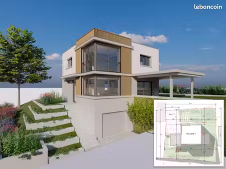 terrain avec pc maison d'architecte 107m2 + ssol 27m2