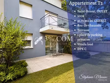 saint-brieuc  quartier ouest - t2 de 41 73 m² - terrasse + parking - vendu loué - rentabil