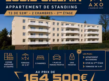 vente appartement bernay  52m² 3 pièces 164 500€ avec terrasse