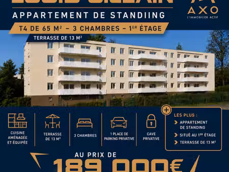 vente appartement bernay  65m² 4 pièces 189 000€ avec terrasse