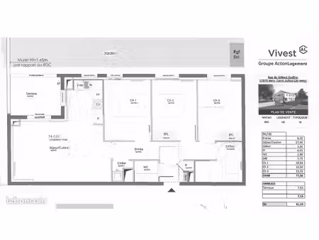 appartement 4 pièces 77 m²