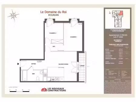 location appartement 3 pièces 57 m² à dourdan (91410)  894 €