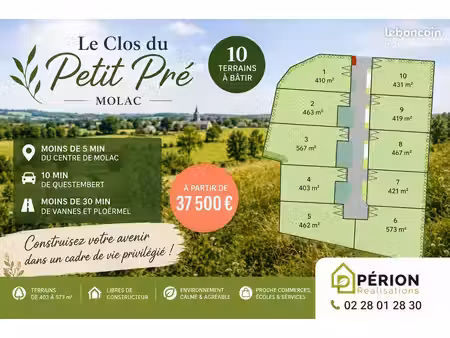 terrains à bâtir à molac – à partir de 37 500 - proche questembert
