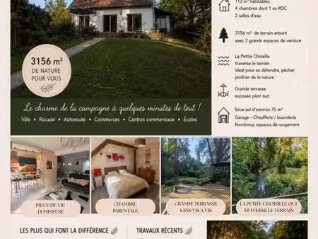 maison de charme 113 m² – 4 chambres – terrain 3 156 m² – la petite choisille – 370 000