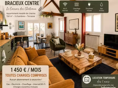 bracieux centre – meublé de charme 100 m² – 3 chambres – tout compris – dès 1 mois
