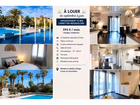 ☀️ appartement t2 bis à canet-en-roussillon – location de septembre à juin – 595 charges c