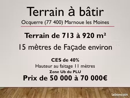 terrains constructible ocquerre 77440 de 713 à 920 m²