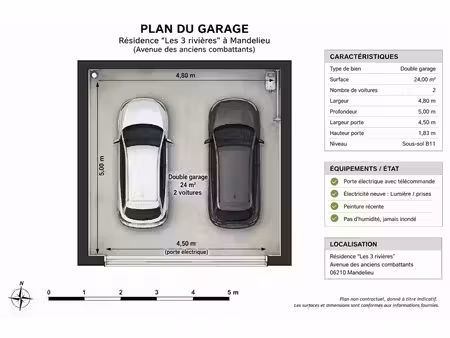 double garage fermé 24 m² mandelieu-la-napoule résidence les 3 rivières