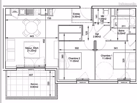 appartement 3 pièces 59 m²