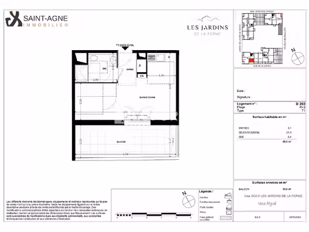 appartement grigny 1 pièce(s) 29.60m2