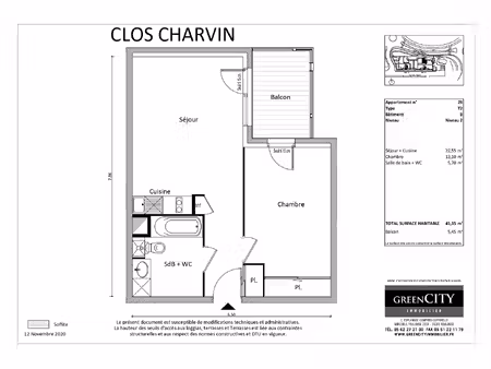 location appartement 2 pièces 41m²