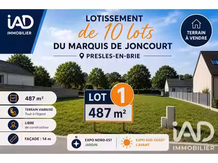 vente terrain 487 m² à presles-en-brie (77220)  168 000 €