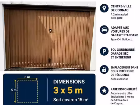 garage fermé 15 m² à louer – centre cognac – proche gare