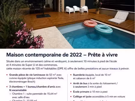 maison contemporaine 125 m² avec piscine – 3 chambres + bureau/chambre d’amis – dpe a