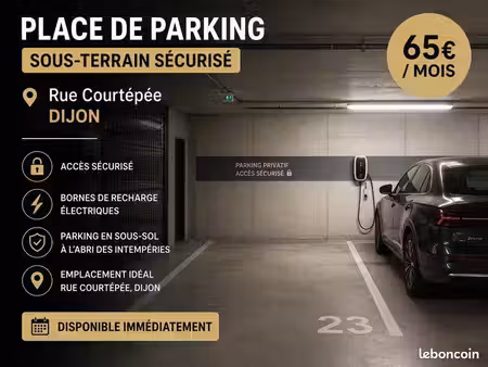 ◊ place de parking sous-terrain sécurisée – dijon centre ville– 65 /mois