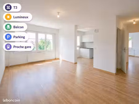 t3 68 m² 2 chambres – parking + cave – proche gare – lumineux
