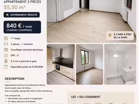 appartement f3 55m2 dreux proche gare