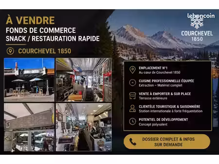 vend fond de commerce snack restauration rapide courchevel 1850