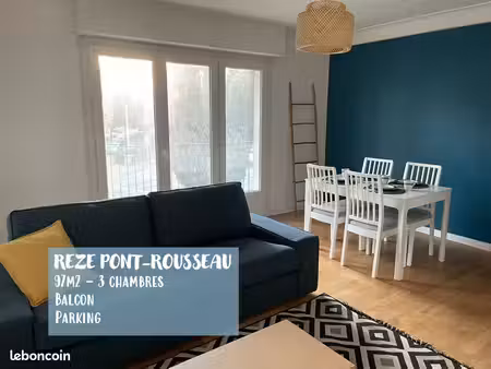 t4 meublé 97 m² – 3 grandes chambres – balcon sud – parking – tram 100 m