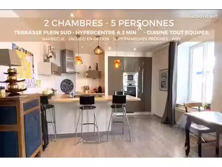 appartement cv rénové- terrasse - 2 chambres