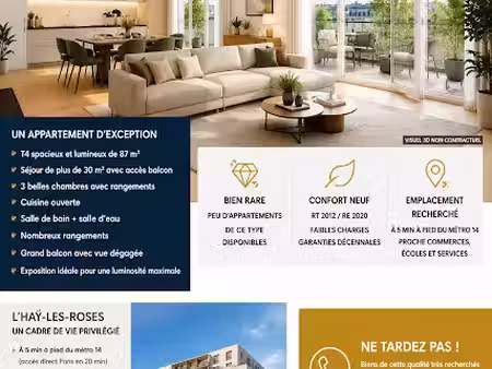 vente appartement 4 pièces 87 m² à l'hay-les-roses (94240)  329 000 €
