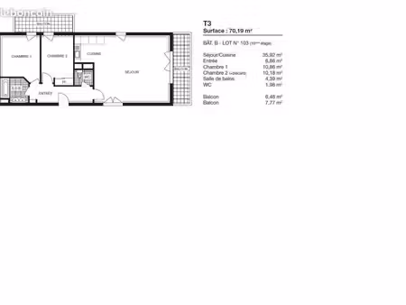 appartement 3 pièces 70 m²