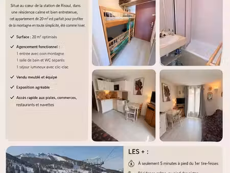 appartement risoul 20m2 -4 couchages- plein sud-