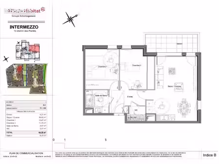 appartement 3 pièces 64 m²