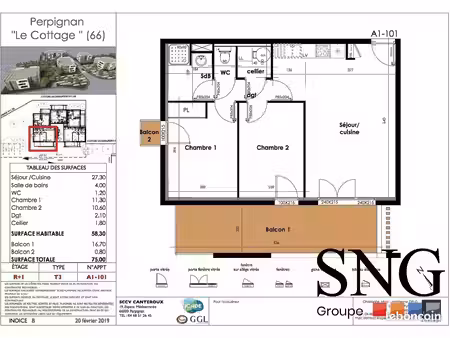 appartement 3 pièces 58 m²