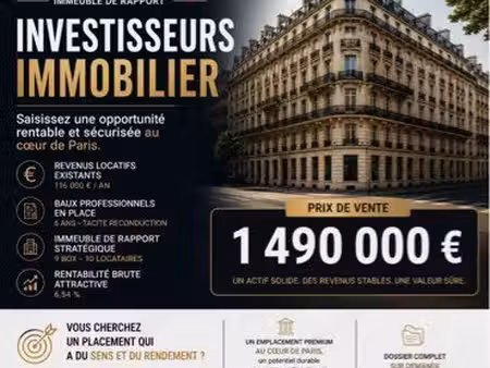 à vendre-immeuble de rapport-paris centre (75)