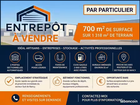 ? à vendre – bâtiment professionnel de 700 m² avec bureaux – secteur saintois / sud de nan