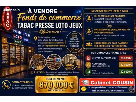 fonds de commerce tabac  fdj cherbourg en cotentin